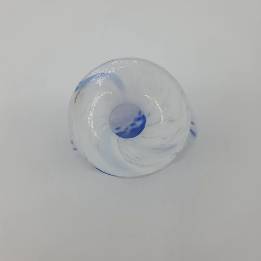 Ron Hinkle Signed Art Glass Bud Vase Blue White Swirl Hand Blown Studio Paperwei